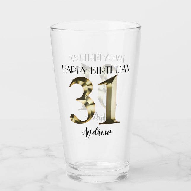 Metallic golden 31th birthday glass (Front)