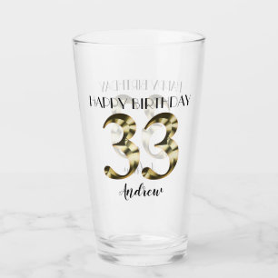 Metallic golden 33th birthday glass