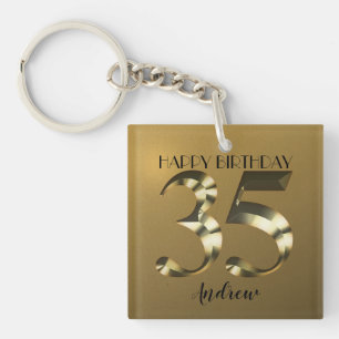 Metallic golden 35th birthday key ring