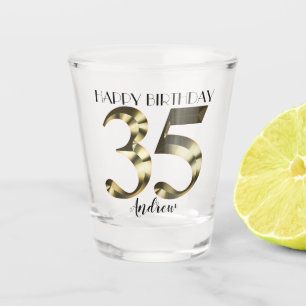 Metallic golden 35th birthday shot glass