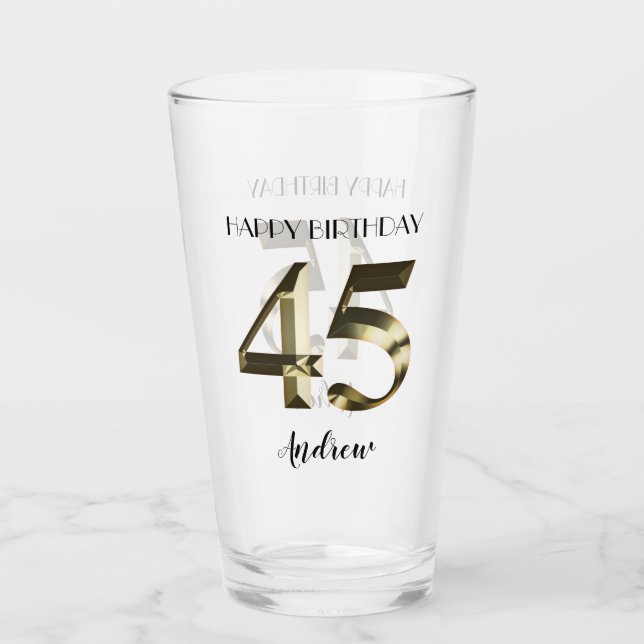 Metallic golden 45th birthday glass (Front)