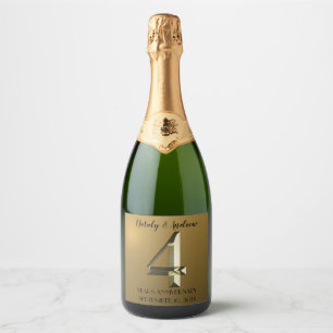 Metallic golden 4th Wedding Anniversary Sparkling Wine Label