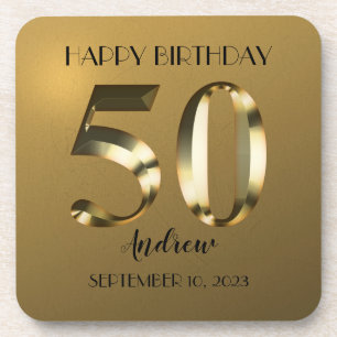 Metallic golden 50th birthday coaster