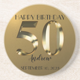 Metallic golden 50th birthday coaster