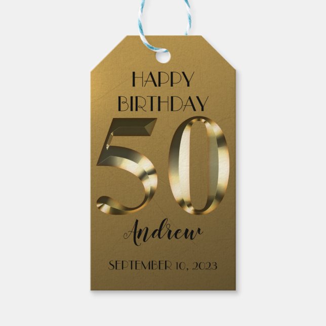 Metallic golden 50th birthday gift tags (Front)