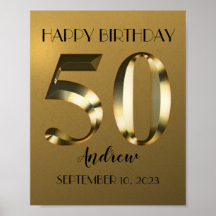 Metallic golden 50th birthday poster