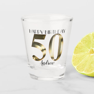 Metallic golden 50th birthday shot glass