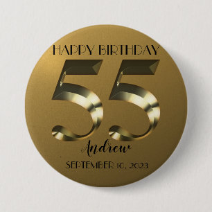 Metallic golden 55th birthday 7.5 cm round badge
