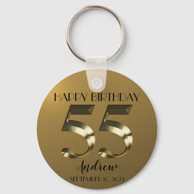 Metallic golden 55th birthday key ring (Front)