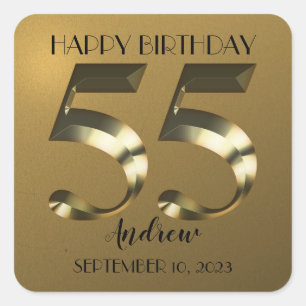 Metallic golden 55th birthday square sticker