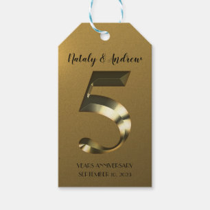 Metallic golden 5th Wedding Anniversary Gift Tags