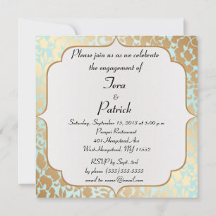 Metallic Golden Aqua Engagement Party Invitation