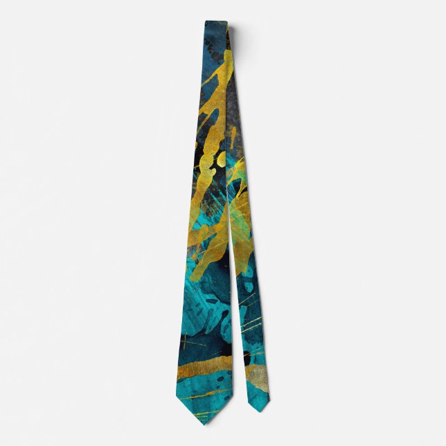 Metallic Golden Blue Textures Tie (Front)