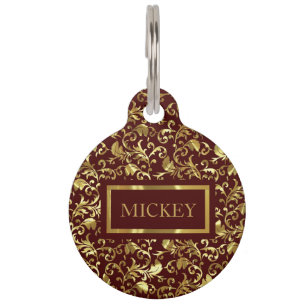 Metallic Golden Damask Pet ID Tag