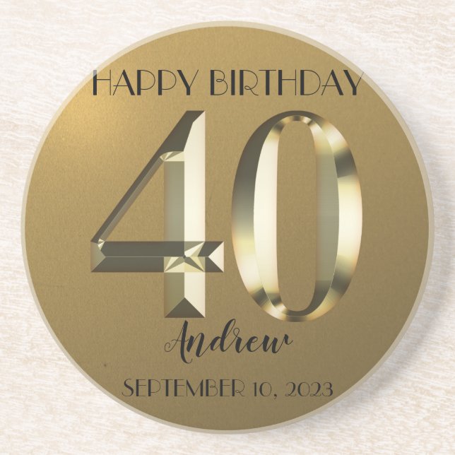 Metallic golden foil 40th birthday coaster (Front)