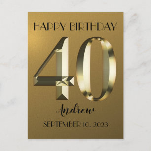 Metallic golden foil 40th birthday postcard