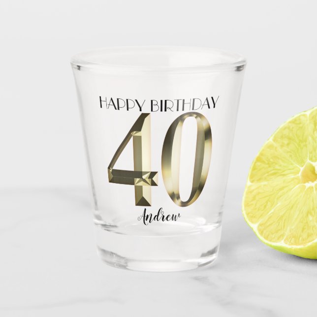Metallic golden foil 40th birthday shot glass (Front)