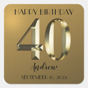 Metallic golden foil 40th birthday square sticker