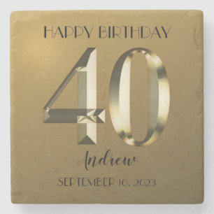 Metallic golden foil 40th birthday stone coaster