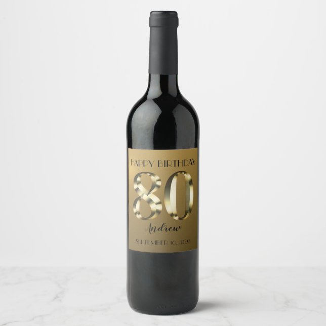 Metallic golden foil 80th birthday wine label (Front)