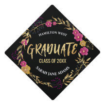 Metallic Golden Pink Floral wreath Graduate year