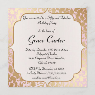 Metallic Golden Rose Pink Birthday Invite