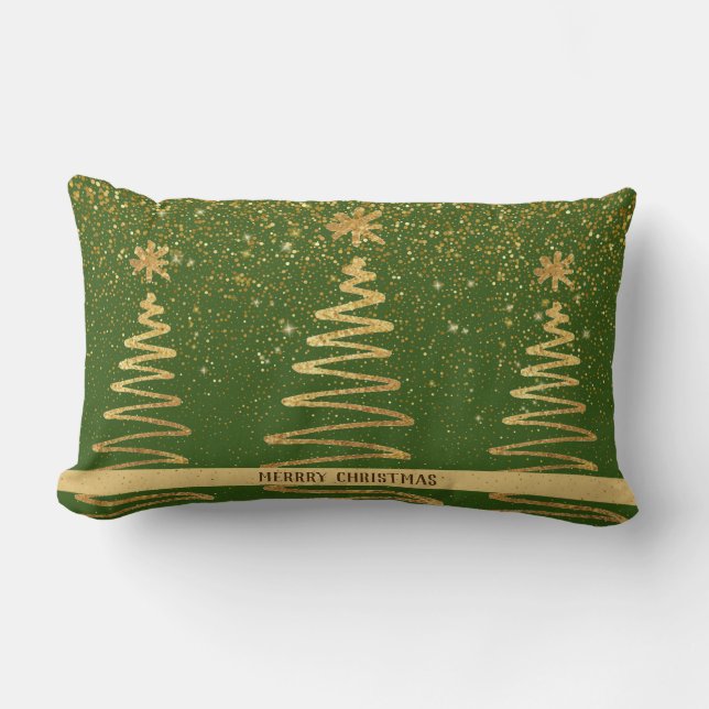 Metallic golden trees Christmas luxury gift green Lumbar Cushion (Front)