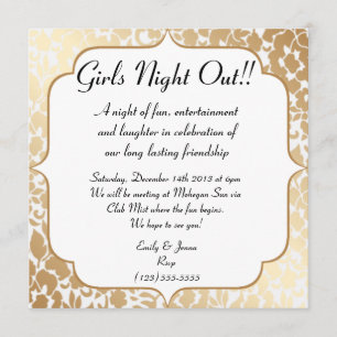 Metallic Golden White Floral Girls Night Out Invitation