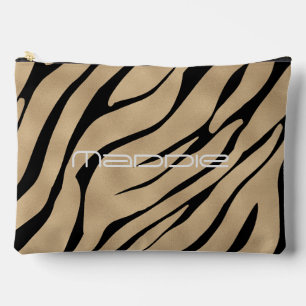 Metallic Golden Zebra Stripes Pattern Accessory Pouch