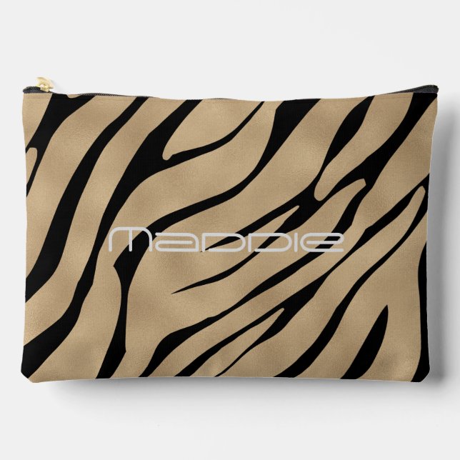 Metallic Golden Zebra Stripes Pattern  Accessory Pouch (Front)