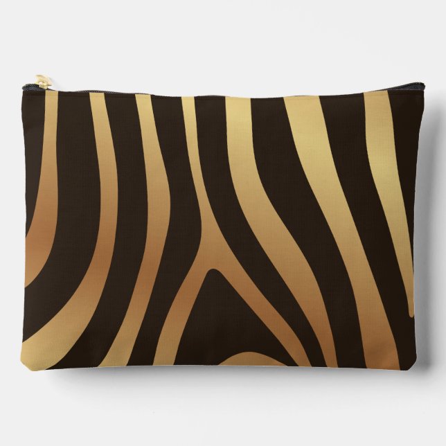 Metallic Golden Zebra Stripes Pattern  Accessory Pouch (Front)