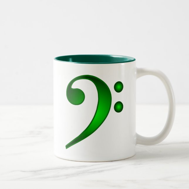 Metallic Green Bass Clef Two-Tone Coffee Mug (Right)