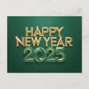Metallic Green gold Happy New Year 2025 Holiday Postcard