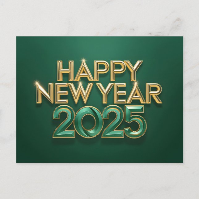 Metallic Green gold Happy New Year 2025 Holiday Postcard (Front)