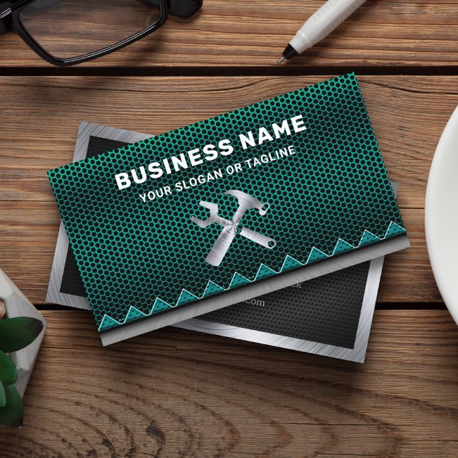 Metallic Green Mesh Handyman Auto Repair Mechanic Business Card (Creator Uploaded)
