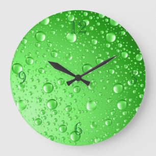 Metallic Green Rain Drops Large Clock