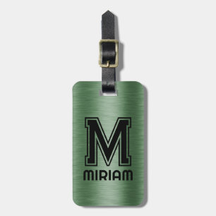 Metallic Green Texture Custom Black Text Luggage Tag