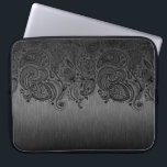 Metallic Grey And Black Paisley Lace Laptop Sleeve<br><div class="desc">Elegant metallic dark grey,  brushed aluminium look background with black floral paisley lace.</div>