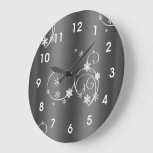 Metallic Grey Christmas Large Clock
