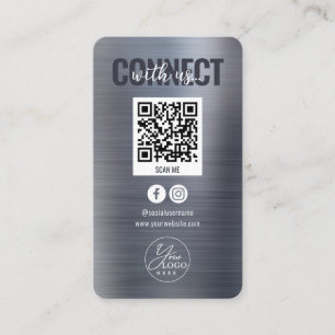 Metallic Grey Connect With Us Social Media QR Code Business Card