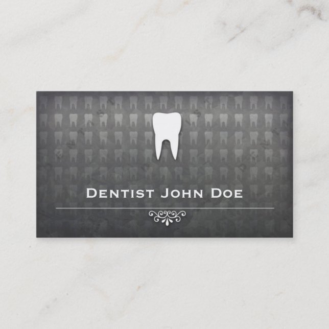 metallic grey dentist dental office business card (Front)