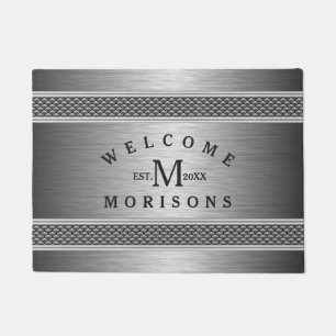 Metallic Grey Geometric Stripes Modern Design Doormat