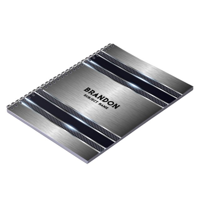 Metallic grey industrial geometric design Monogram Notebook (Left Side)