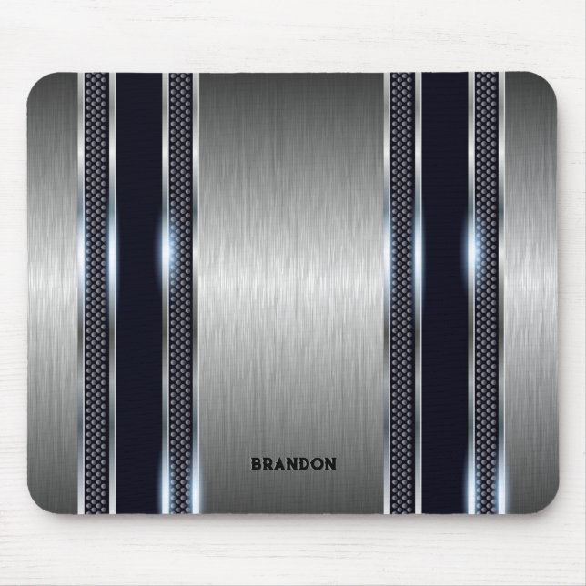 Metallic grey industrial geometric texture mouse mat (Front)
