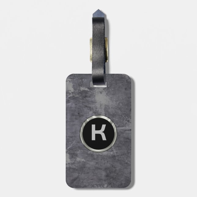 Metallic Grey Texture Brushed Aluminium Look Luggage Tag (Back Vertical)