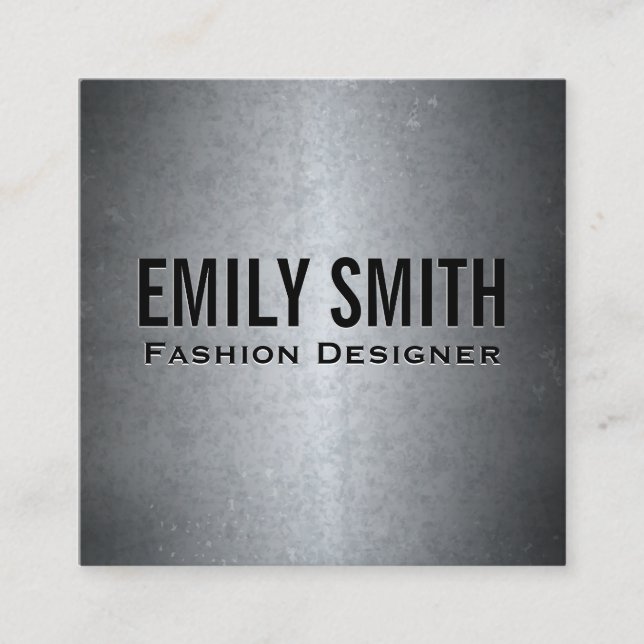 Metallic Grey Texture | Simple Minimal Square Business Card (Front)