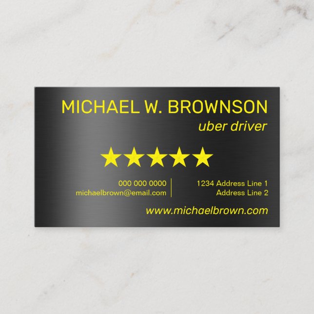 Metallic Grey Yellow Modern Minimal Driver Business Card (Front)