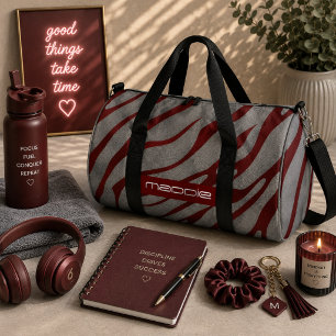 Metallic Grey Zebra Stripes Pattern Duffle Bag