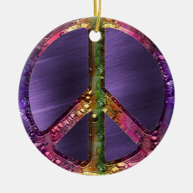 Metallic Grunge Purple Peace Sign Christmas Decor Ceramic Tree Decoration (Front)