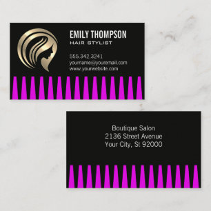 Metallic Hair Logo   Stylist Comb Business Card
